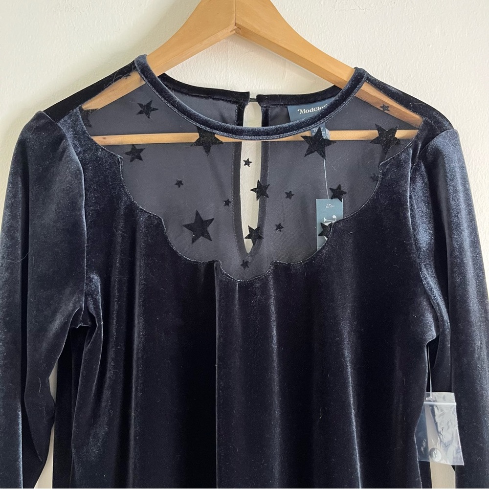NWT ModCloth Mini Dress Black Velvet Medium Stars Celestial Witchy Whimsigoth - Picture 4 of 10